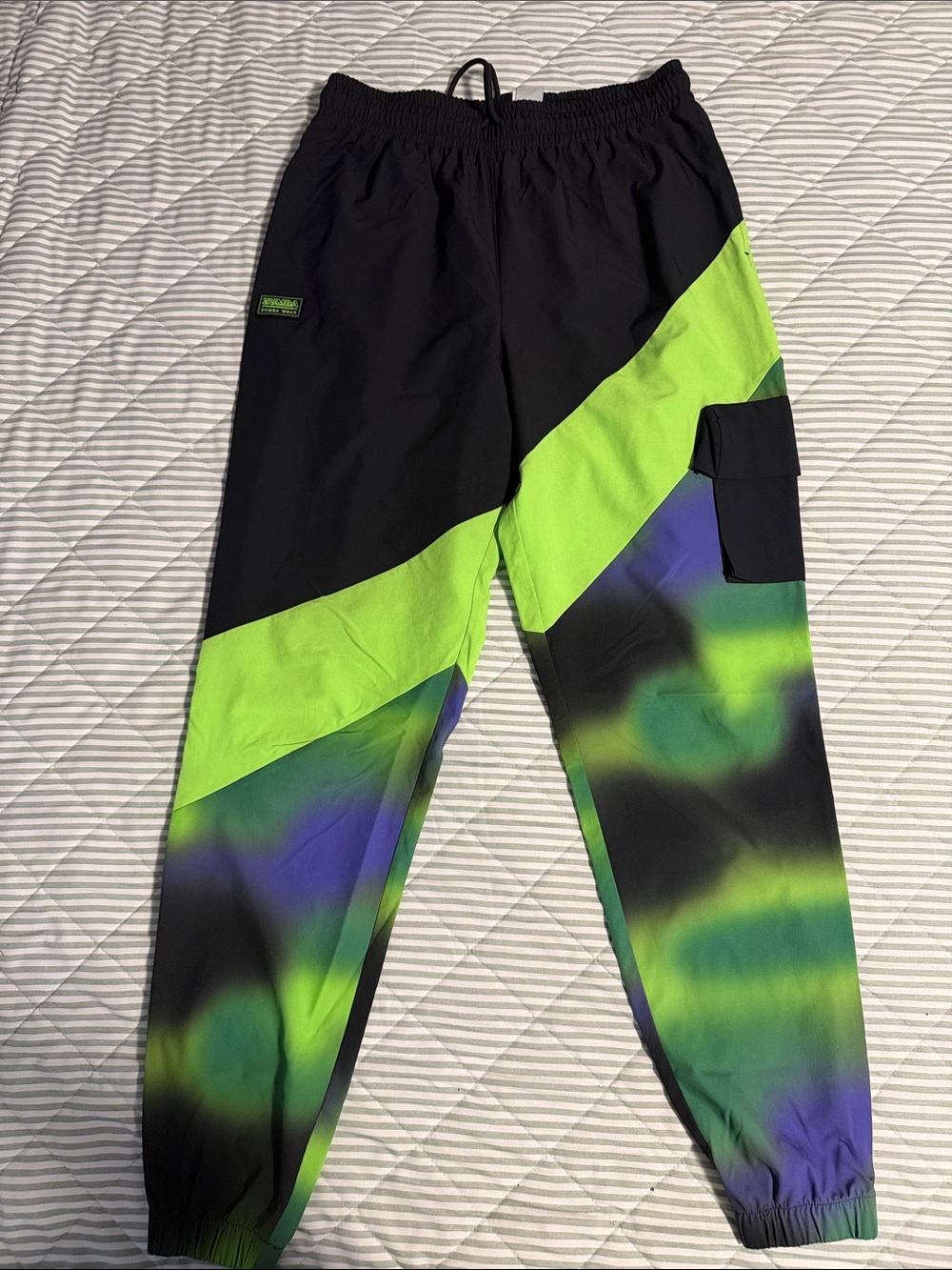 Unisex Zumba Fitness Black, Neon Green & Purple Colorblock Jogger Pants